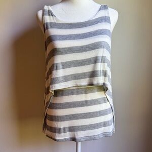 Johnny‎ Becca Gray and Off-White Layered Striped Sleeveless Top Size Medium